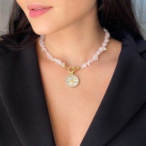 Genuine Rose Quartz Gravel Necklace